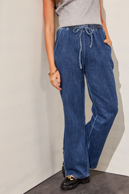 Εικόνα της Denim παντελόνι μακρύ wide leg με σκίσιμο