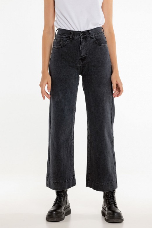 Εικόνα της Παντελόνι denim υψηλόμεσο wide leg