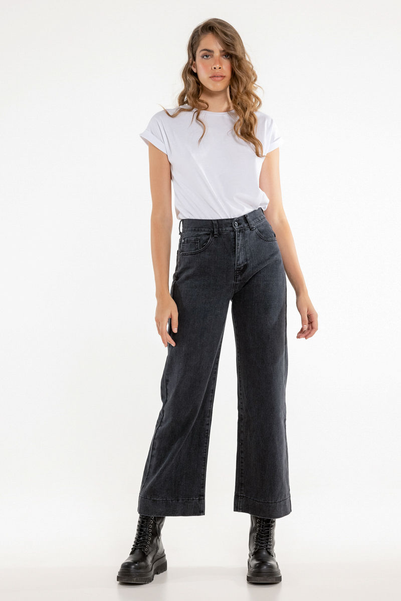 Εικόνα της Παντελόνι denim υψηλόμεσο wide leg