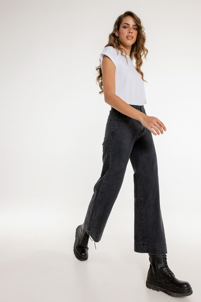 Εικόνα της Παντελόνι denim υψηλόμεσο wide leg