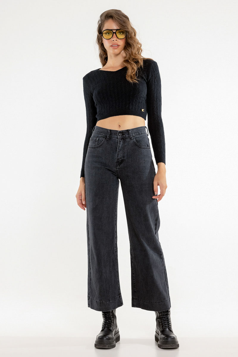 Εικόνα της Παντελόνι denim υψηλόμεσο wide leg