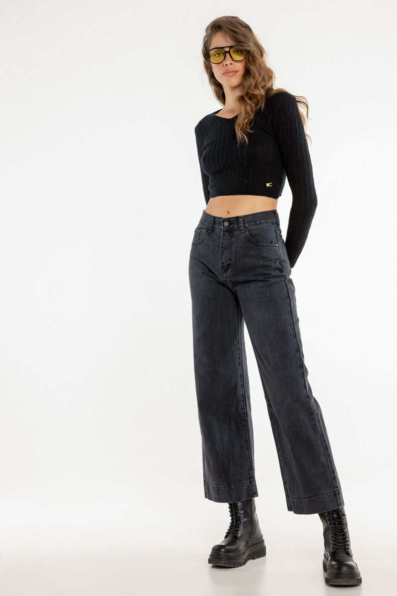 Εικόνα της Παντελόνι denim υψηλόμεσο wide leg