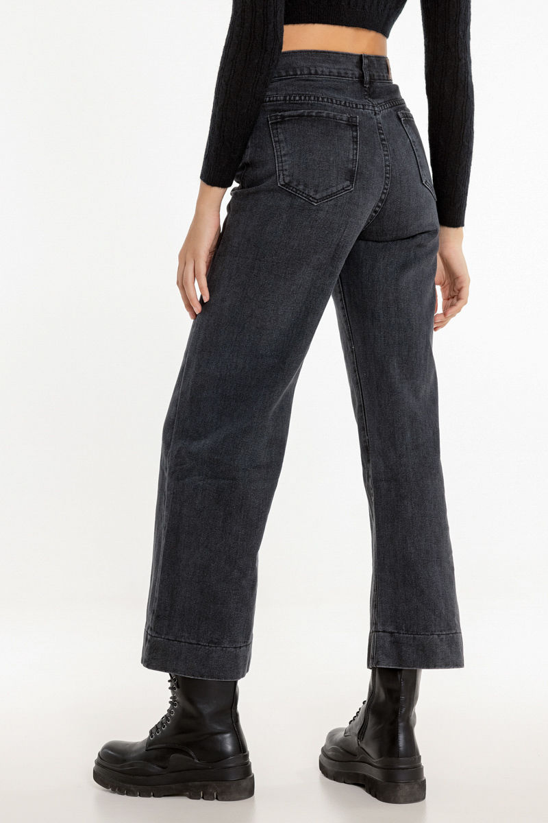 Εικόνα της Παντελόνι denim υψηλόμεσο wide leg