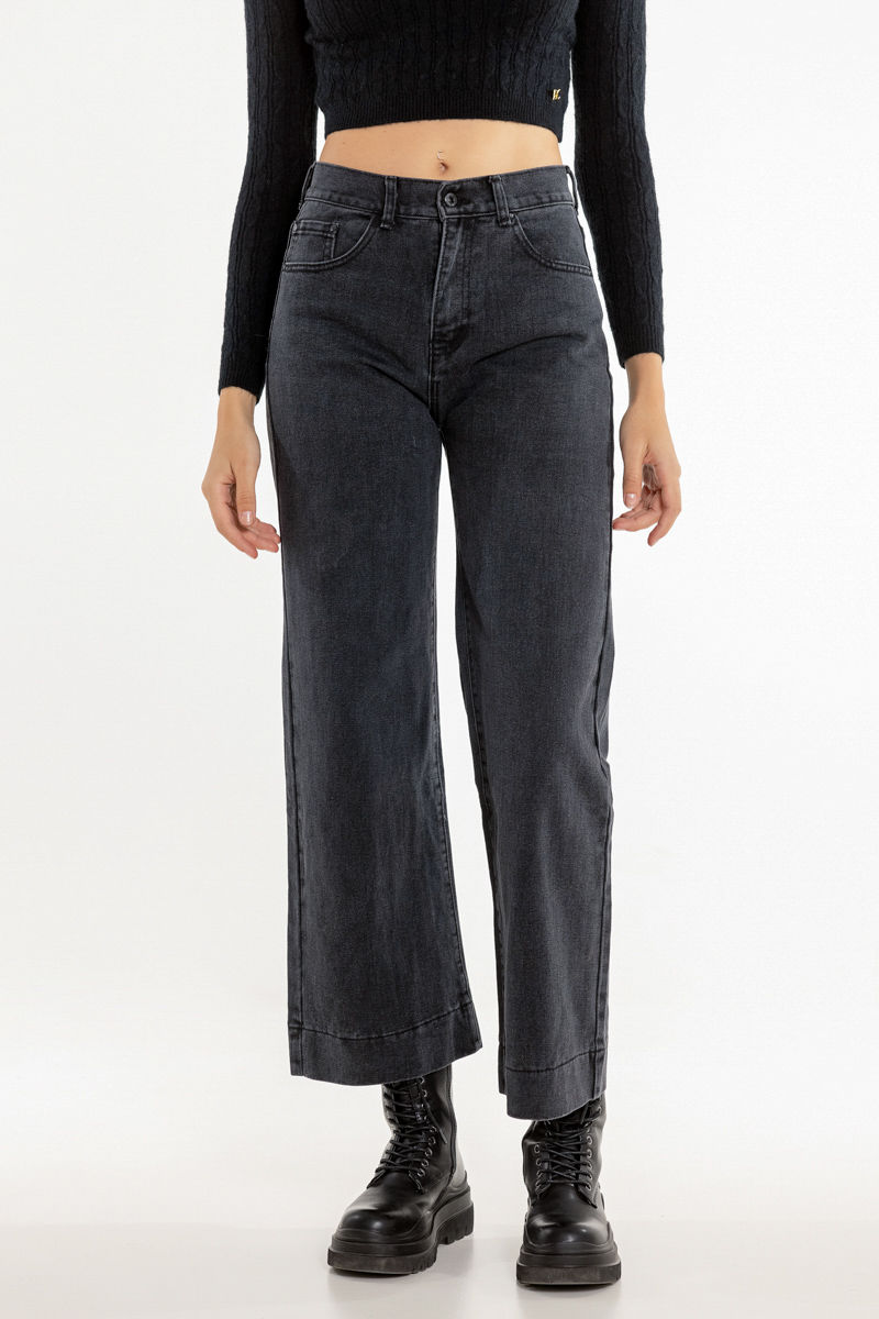 Εικόνα της Παντελόνι denim υψηλόμεσο wide leg