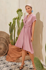 Εικόνα της Φόρεμα linen midi δέσιμο στη μέση