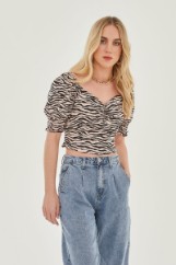 Εικόνα της Crop top με μανίκι zebra pattern