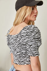 Picture of Zebra puffer sleeves crop top