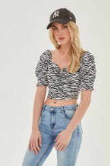 Picture of Zebra puffer sleeves crop top