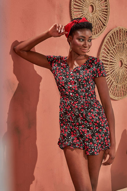 Picture of Flower print belted playsuit