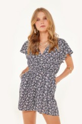 Εικόνα της Playsuit κρουαζέ flower print με μανίκι