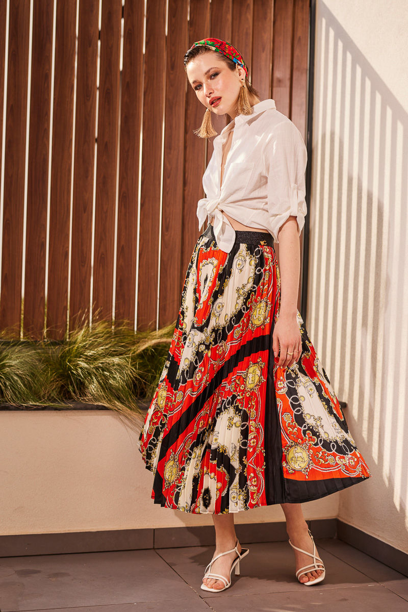 Picture of Pleated midi satin skirt