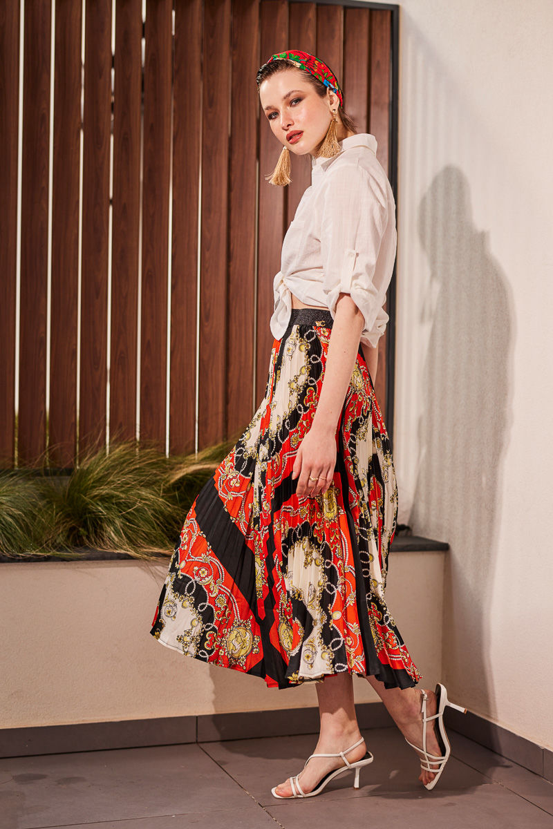 Picture of Pleated midi satin skirt