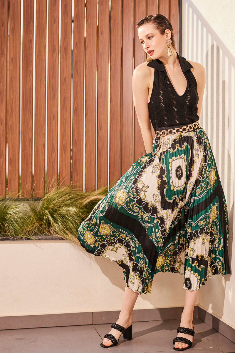 Picture of Pleated midi satin skirt