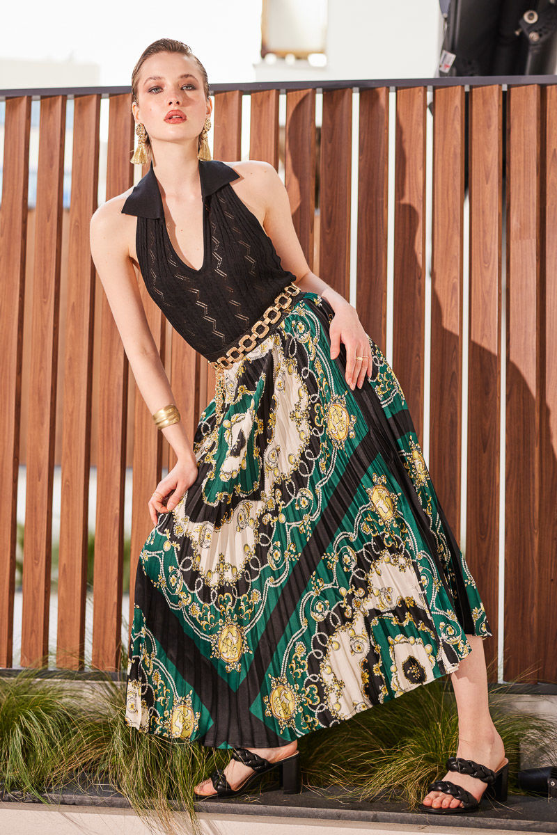 Picture of Pleated midi satin skirt