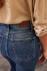 Εικόνα της Denim παντελόνι υψηλόμεσο straight με φθορές