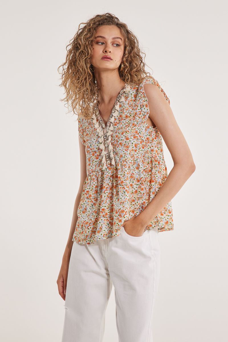 Picture of Floral blouse boho details