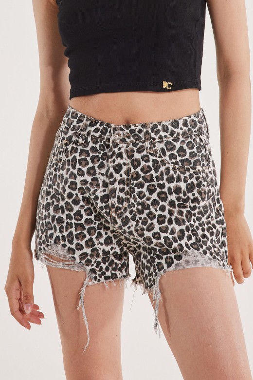 Picture of Denim animal print shorts