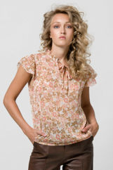 Picture of Chiffon top flower print gold details
