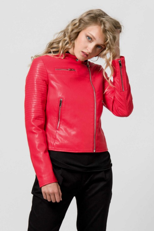 Εικόνα της Μπουφάν leather look perfecto λουπέτο γιακάς