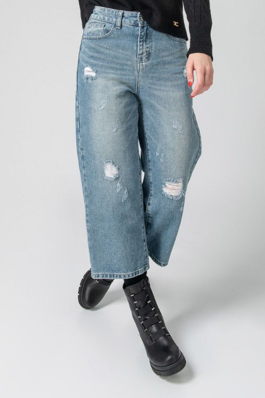 Εικόνα της Παντελόνι denim wide leg φθορές