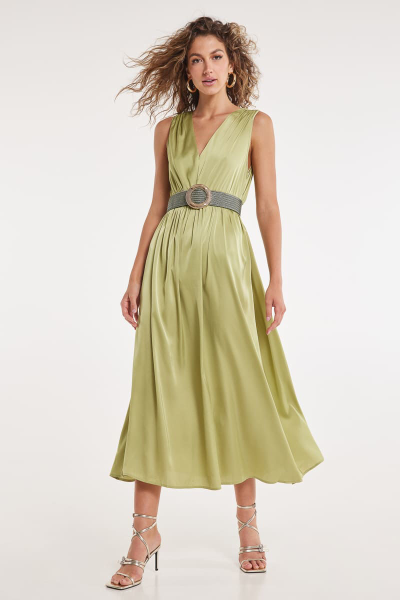 Maxi satin dress PALE GREEN | Womens clothes Cento Fashion