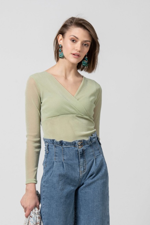 Εικόνα της Crop top κρουαζέ πλεκτή ύφανση