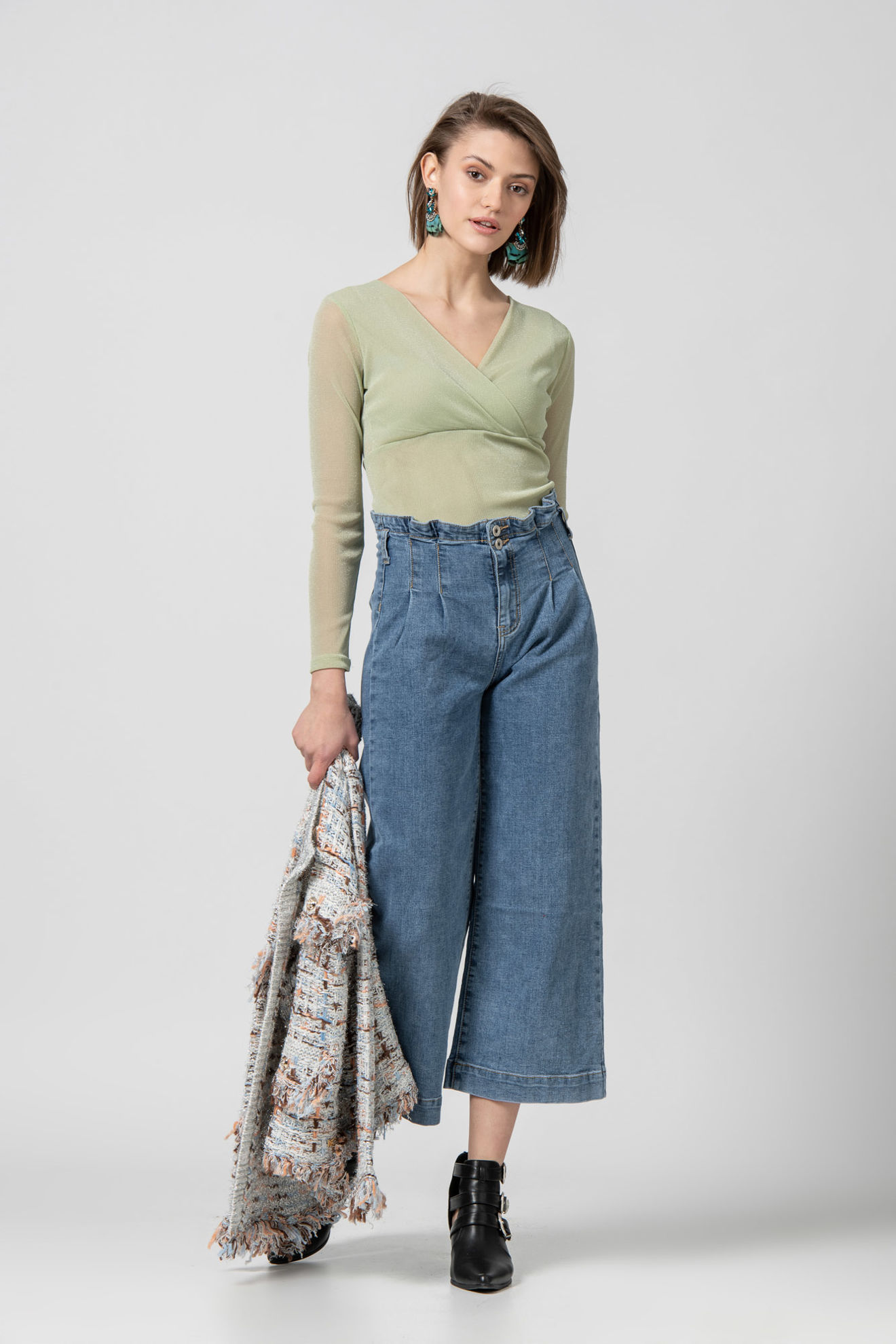 Εικόνα της Crop top κρουαζέ πλεκτή ύφανση