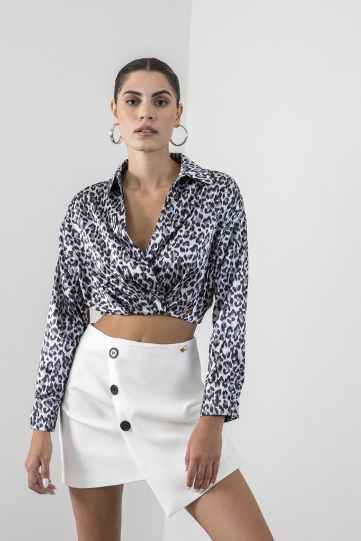 Εικόνα της Crop top animal print σατινέ