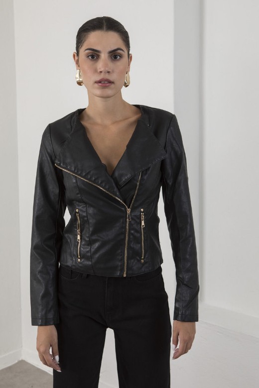 Picture of Crew neckline leather jacket