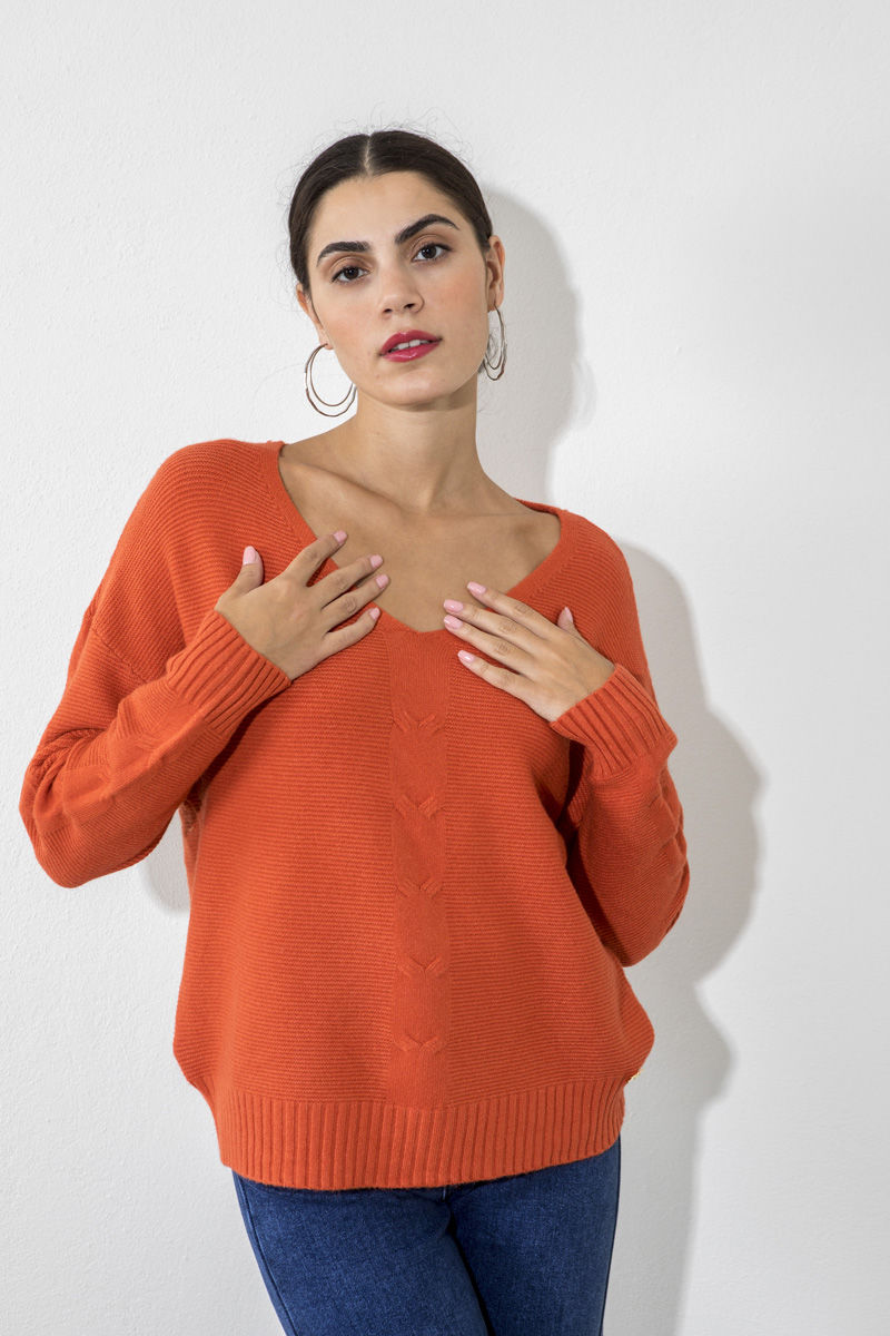 Picture of Knitted blouse V neckline