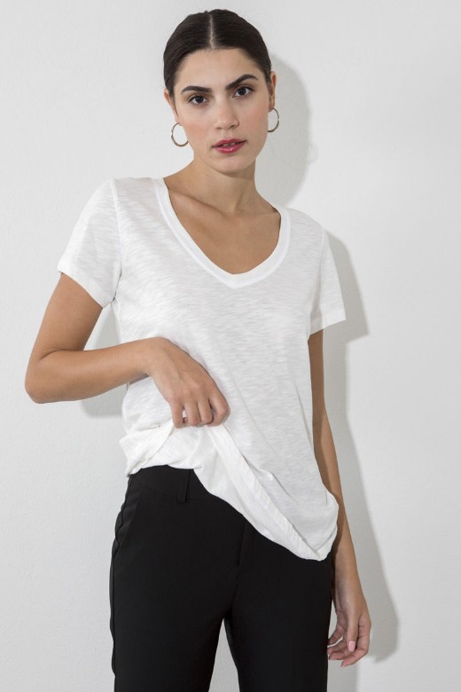 Εικόνα της ΜΠΛΟΥΖΑ "V"NECK-BASIC LINE- ΚΟΝΤΟ ΜΑΝΙΚΙ