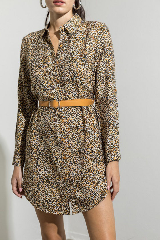 Εικόνα της Φόρεμα mini animal print με ζώνη