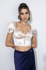 Εικόνα της Crop top σατινέ με φερμουάρ