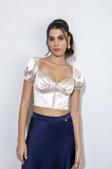 Εικόνα της Crop top σατινέ με φερμουάρ