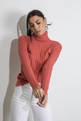 Picture of Turtleneck ribbed knitted blouse