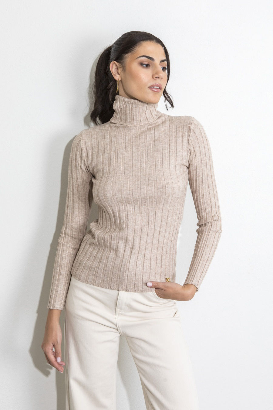 Picture of Turtleneck ribbed knitted blouse