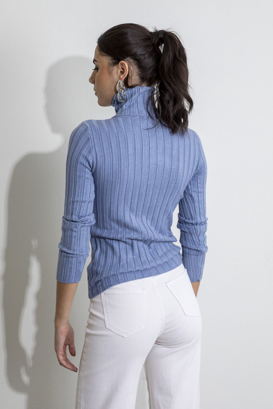 Picture of Turtleneck ribbed knitted blouse