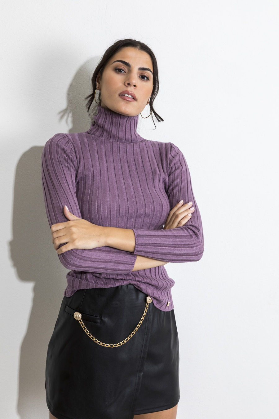 Picture of Turtleneck ribbed knitted blouse