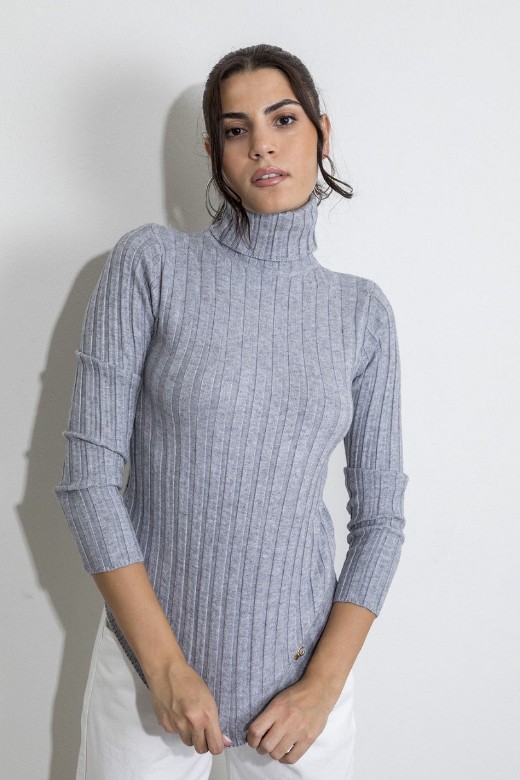 Picture of Turtleneck ribbed knitted blouse