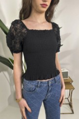 Picture of Shirred blouse with lace sleeves