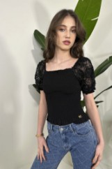 Picture of Shirred blouse with lace sleeves