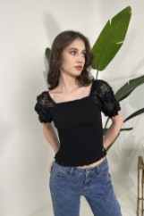 Picture of Shirred blouse with lace sleeves