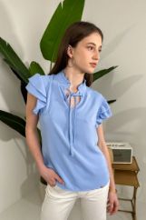 Picture of Ruffled satin blouse with knot