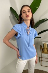 Picture of Ruffled satin blouse with knot