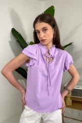 Picture of Ruffled satin blouse with knot