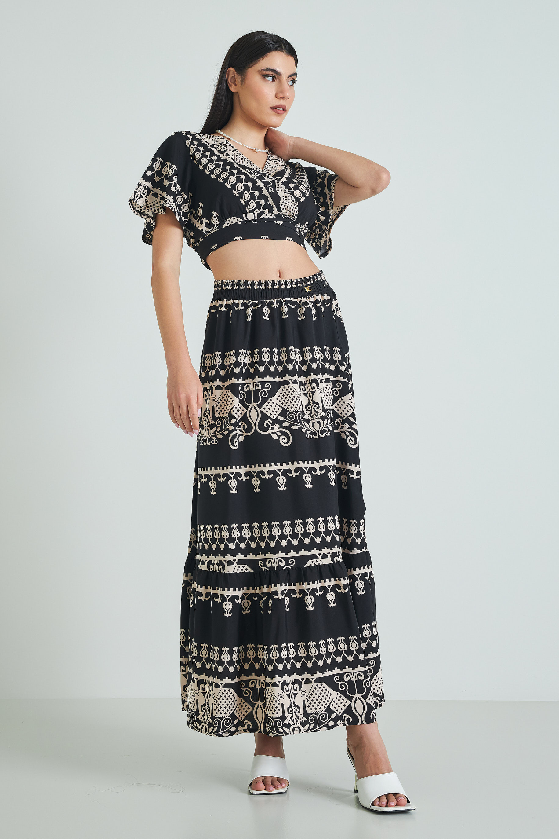 Picture of Printed ruffled maxi skirt