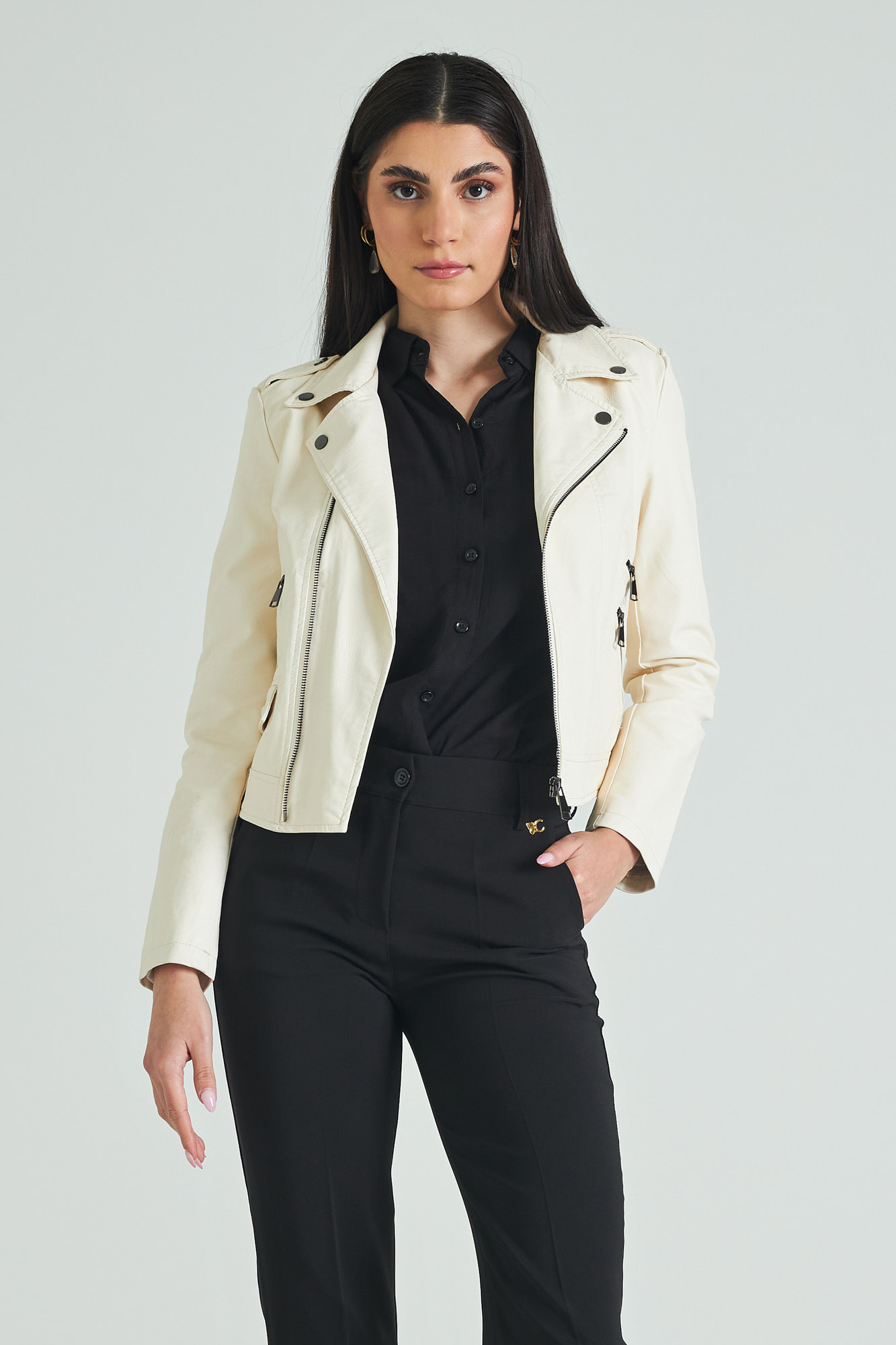 Picture of Faux leather jacket with collar neck