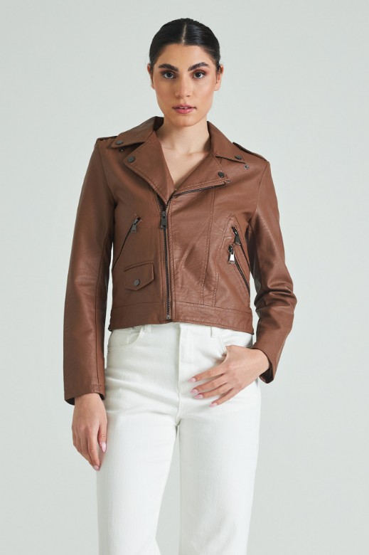 Picture of Faux leather jacket with collar neck