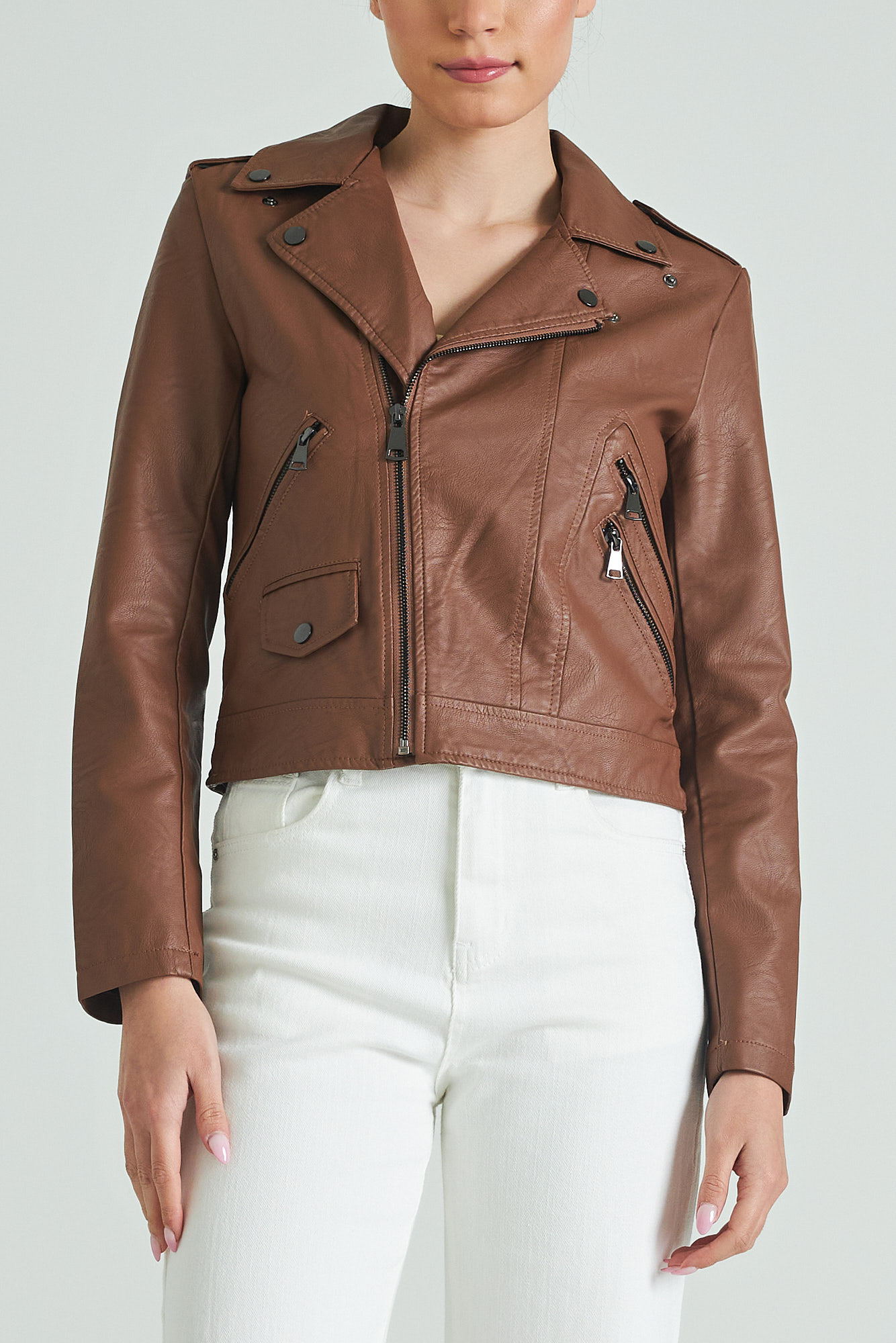 Picture of Faux leather jacket with collar neck