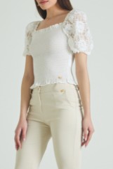 Picture of Shirred blouse with lace sleeves